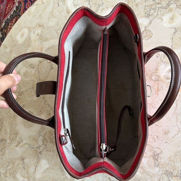 Dooney & Bourke Dual Handle Satchel Donegal Crest Red Canvas & Leather Bag - Picture 12 of 14